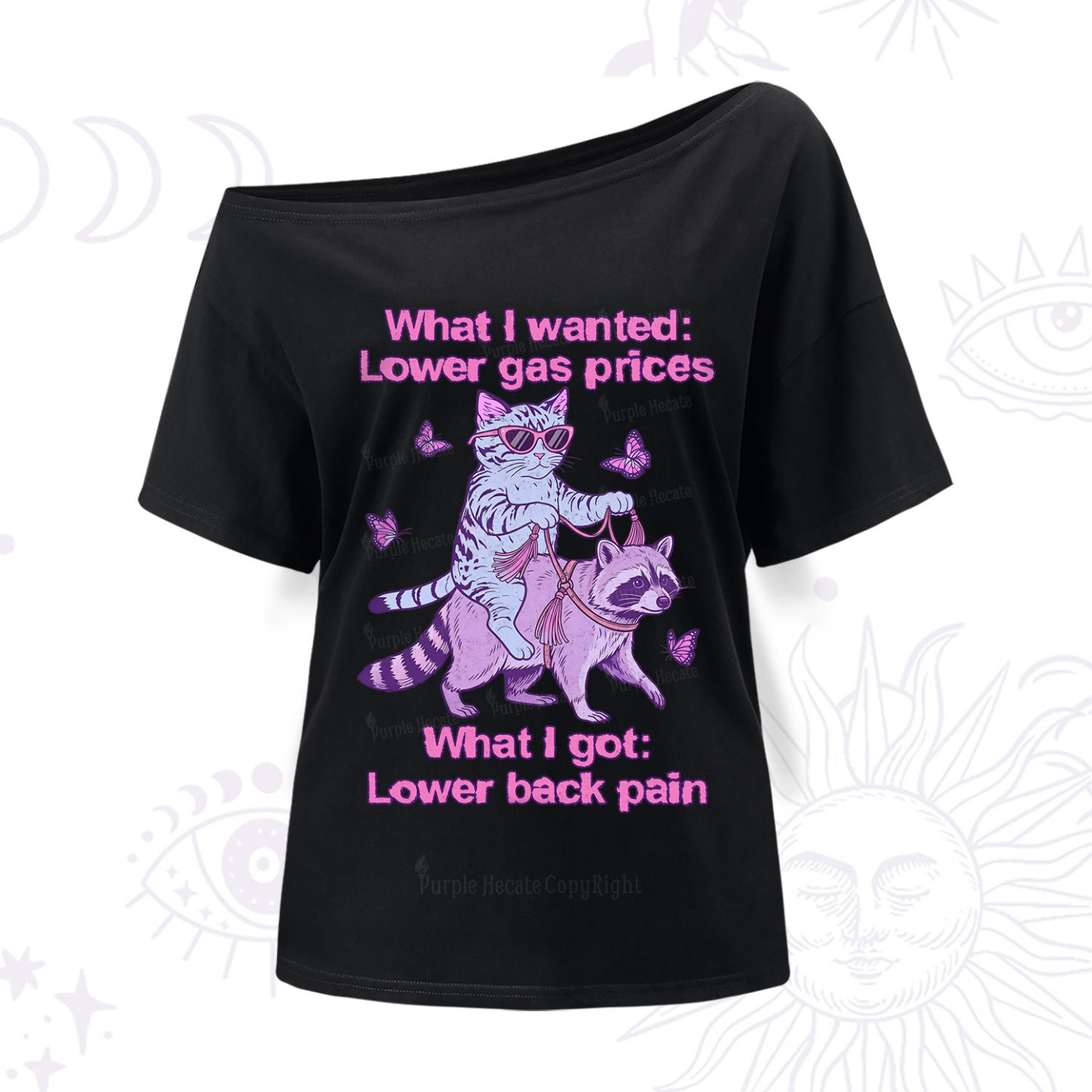 Purplehecate Lower Gas Prices Lower Back Pain Cat One Shoulder T-Shir