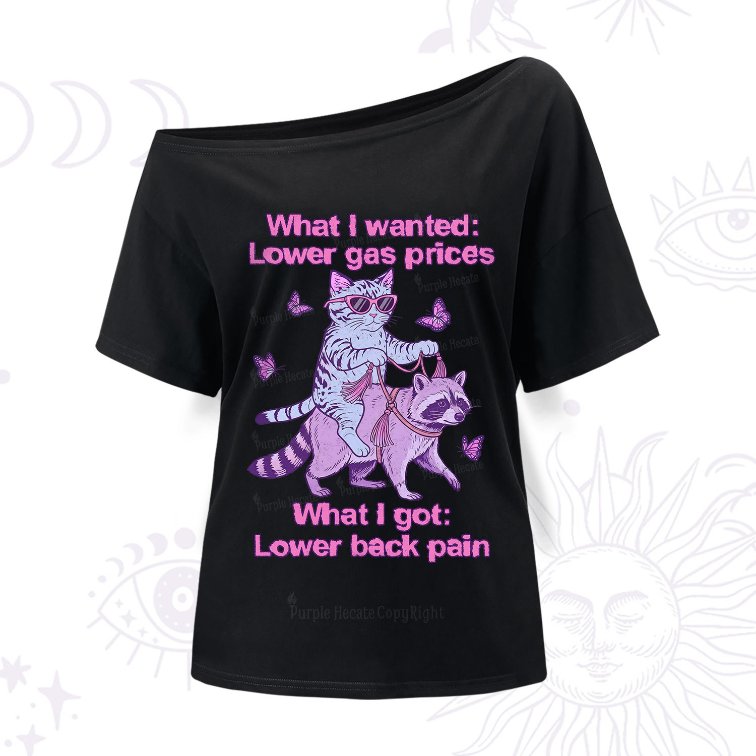 Purplehecate Lower Gas Prices Lower Back Pain Cat One Shoulder T-Shir