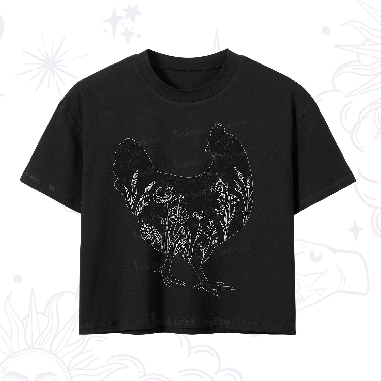 Purplehecate Floral Chicken Crop T-Shirt