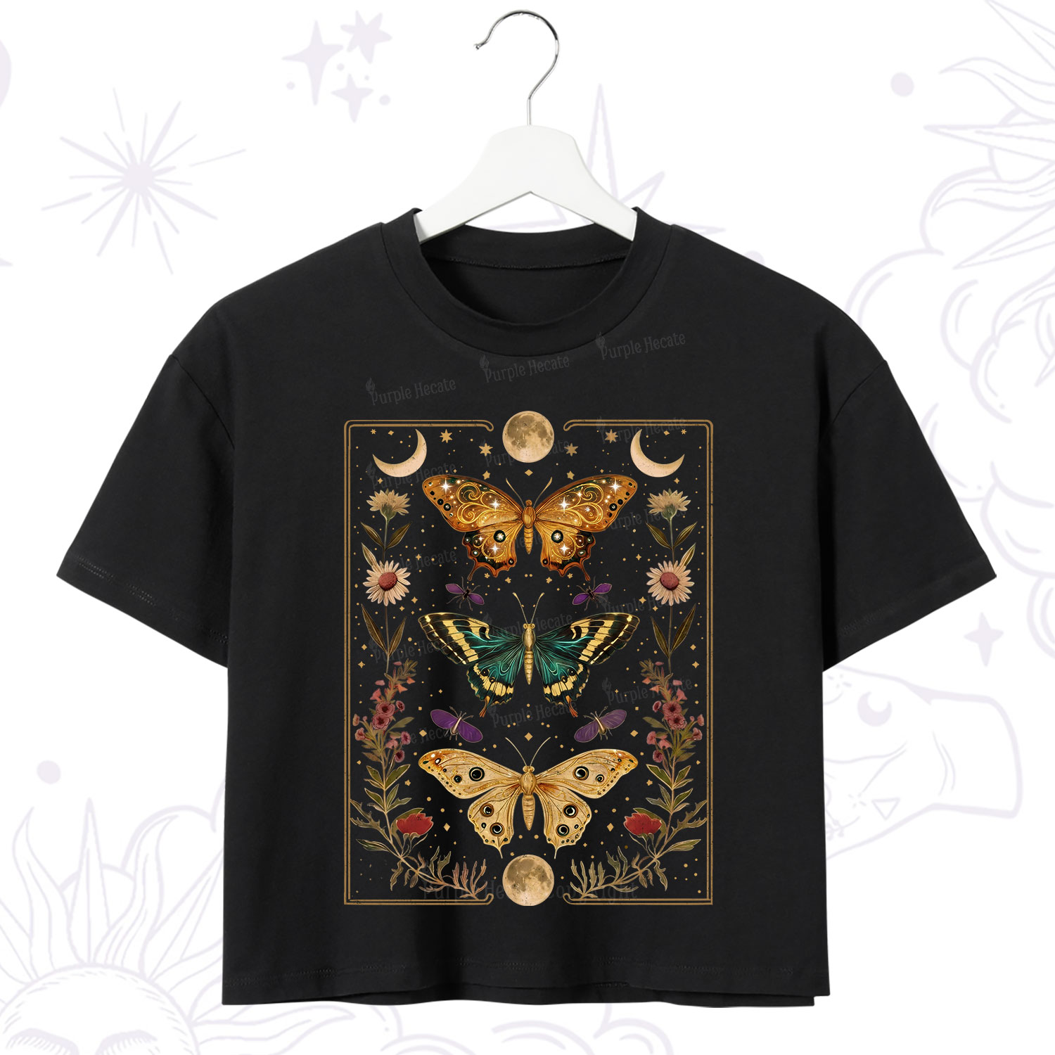 Purplehecate Sun and Moon Butterfly Crop T-Shirt