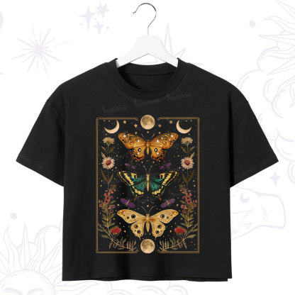 Purplehecate Sun and Moon Butterfly Crop T-Shirt