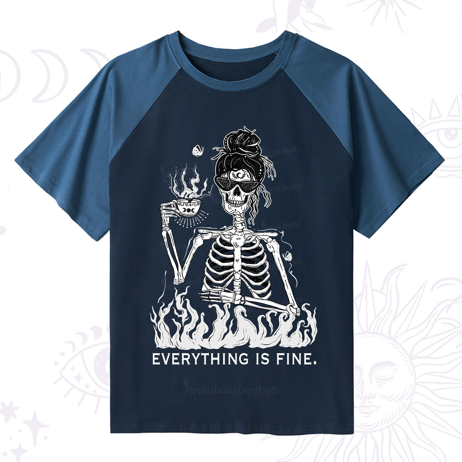 Purplehecate Everything Is Fine Raglan Short Sleeve T‑Shirt