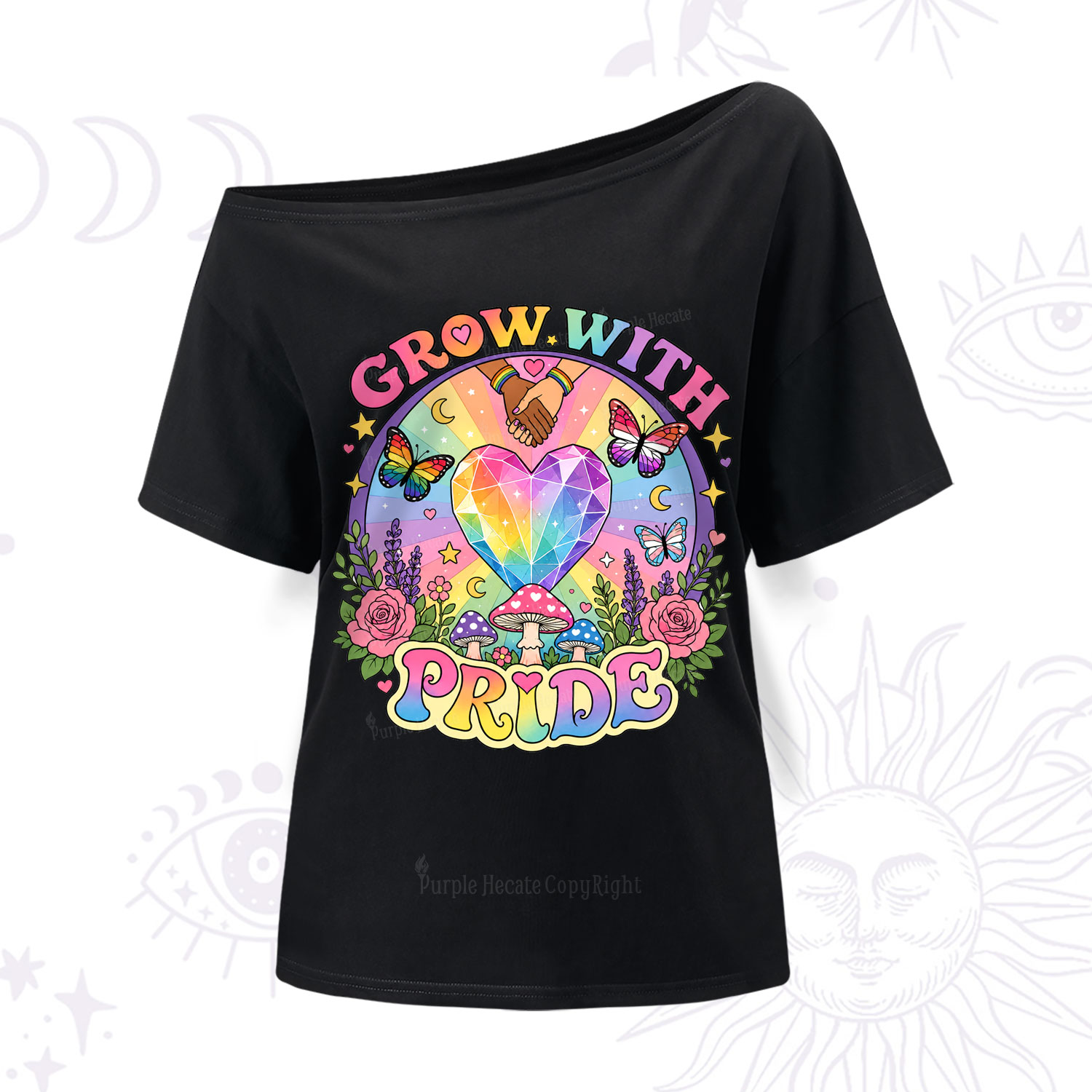 Purplehecate Grow With Pride Rainbow Heart One Shoulder T-Shirt