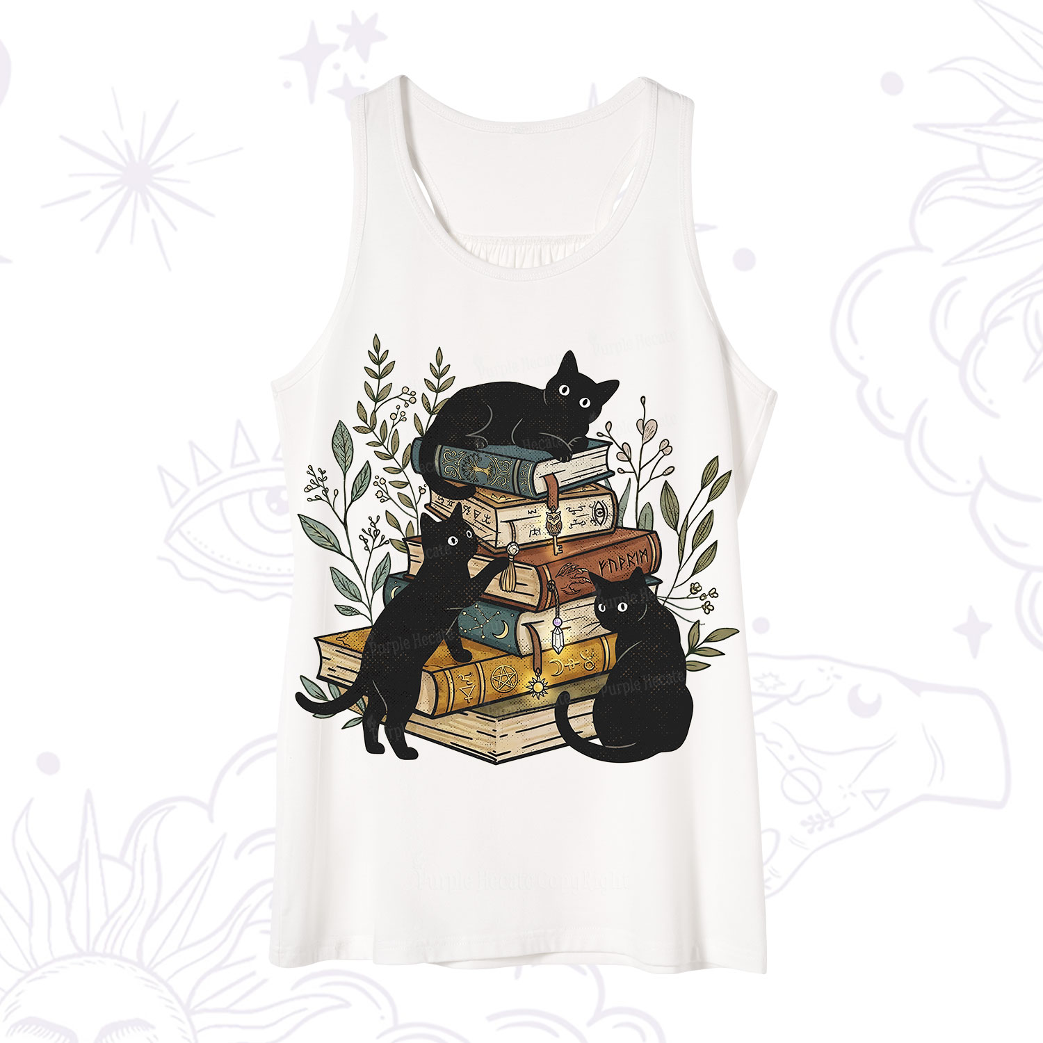 Purplehecate Enchanted Library Three Black Cats Tank