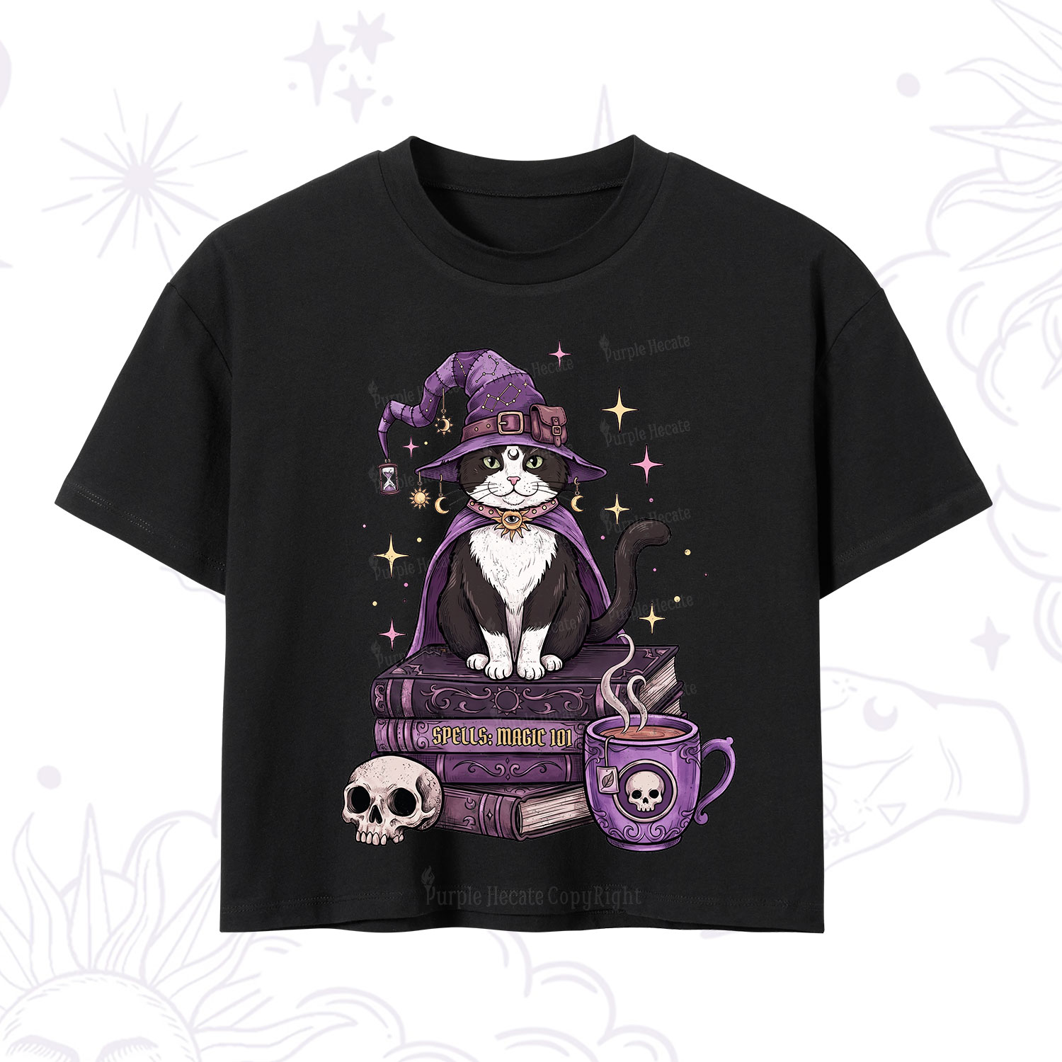 Purplehecate Witchy Cat Spell Books Crop T-Shirt