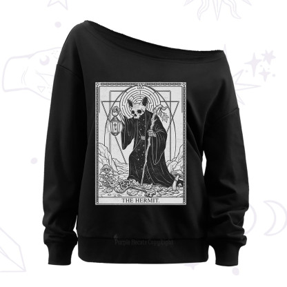 Purplehecate The Hermit Skeleton Cat Tarot Off The Shoulder Sweatshirt