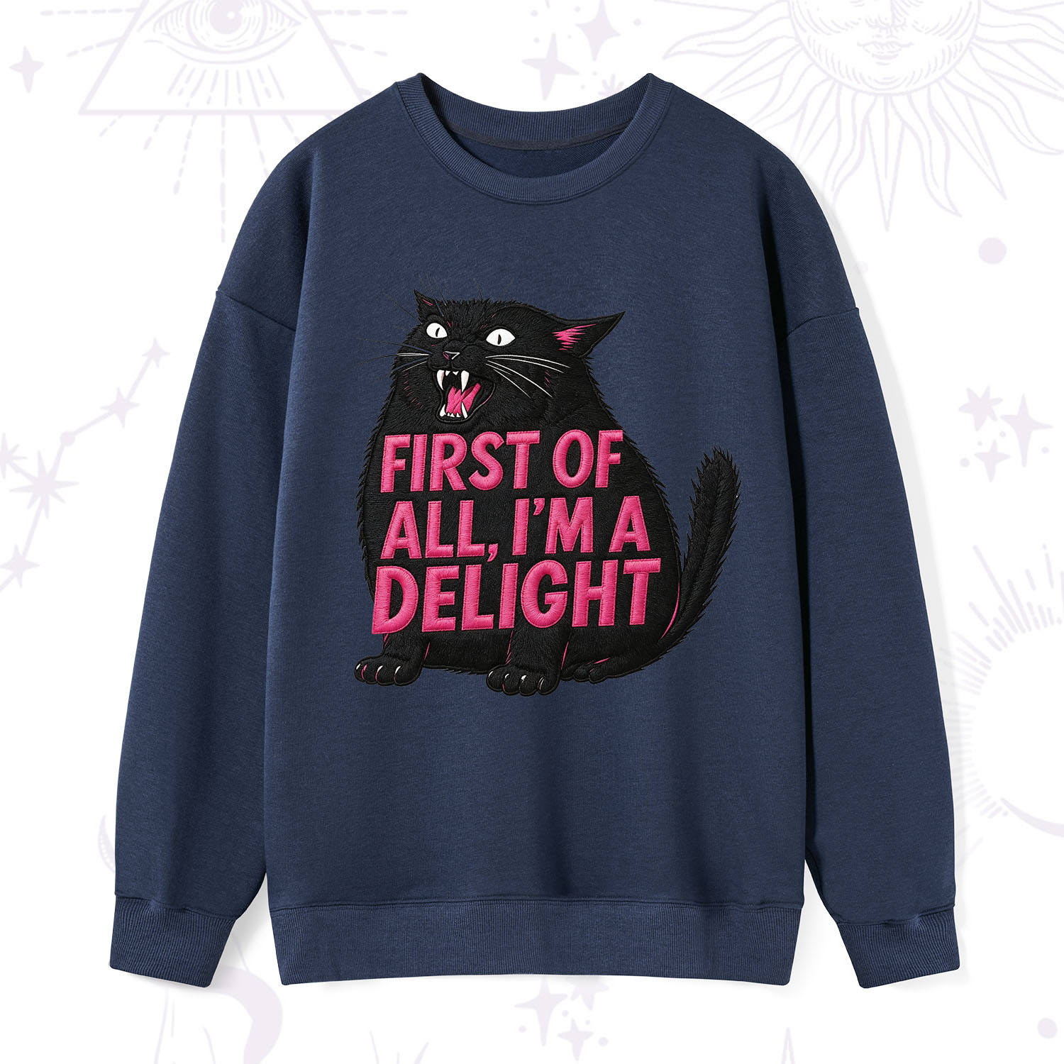 Purplehecate First Of All I'm A Delight Cat Embroidered Sweatshirt