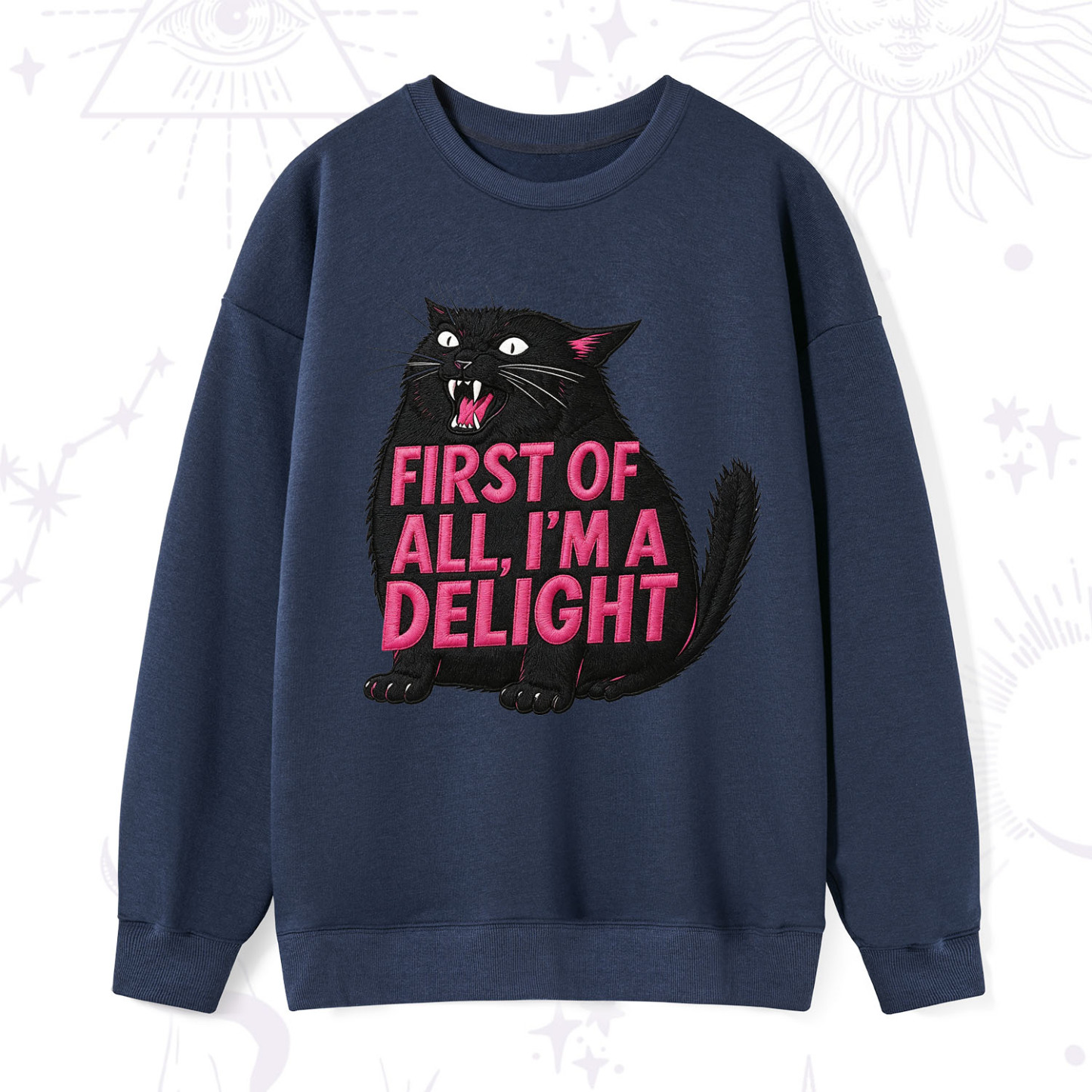 Purplehecate First Of All I'm A Delight Cat Embroidered Sweatshirt