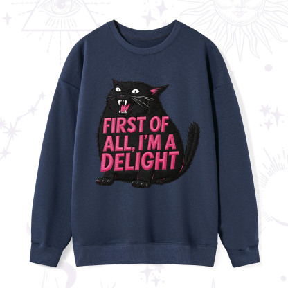 Purplehecate First Of All I'm A Delight Cat Embroidered Sweatshirt