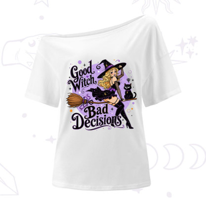 Purplehecate Good Witch Bad Decisions One Shoulder T-Shirt