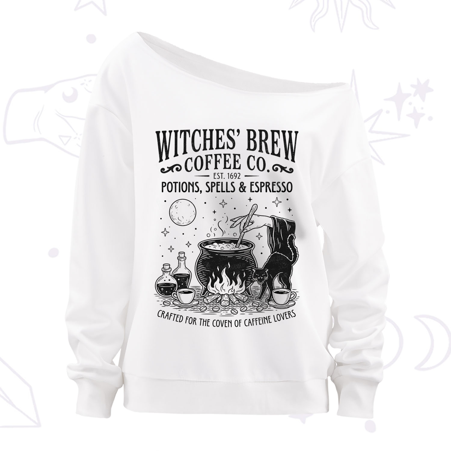 Purplehecate Witches' Brew Coffee Club Off The Shoulder Sweatshirt