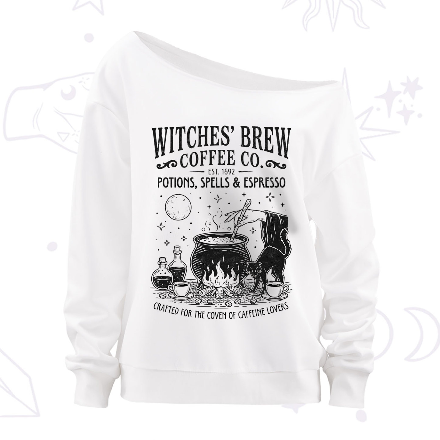 Purplehecate Witches' Brew Coffee Club Off The Shoulder Sweatshirt