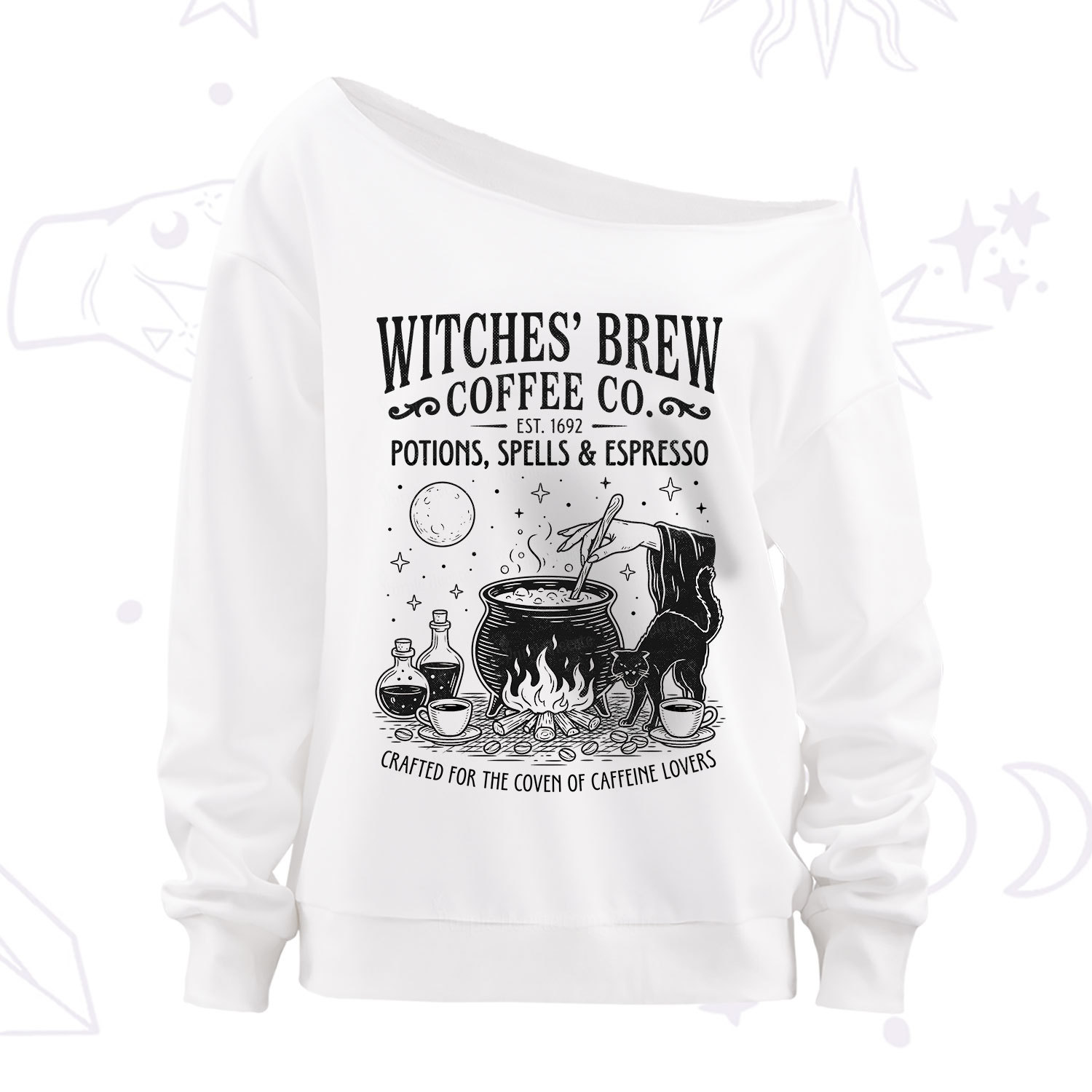 Purplehecate Witches' Brew Coffee Club Off The Shoulder Sweatshirt