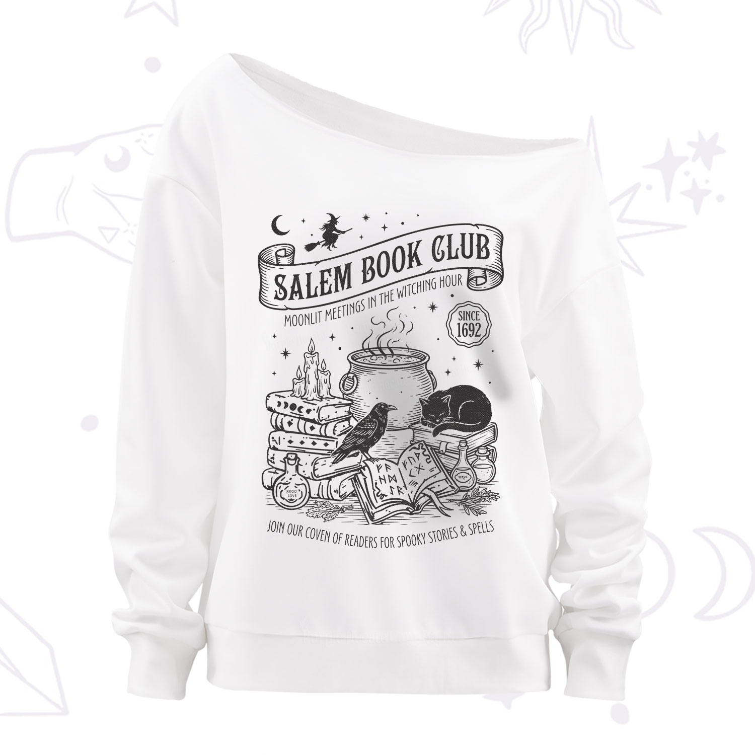 Purplehecate Salem Witch Book Club Off The Shoulder Sweatshirt