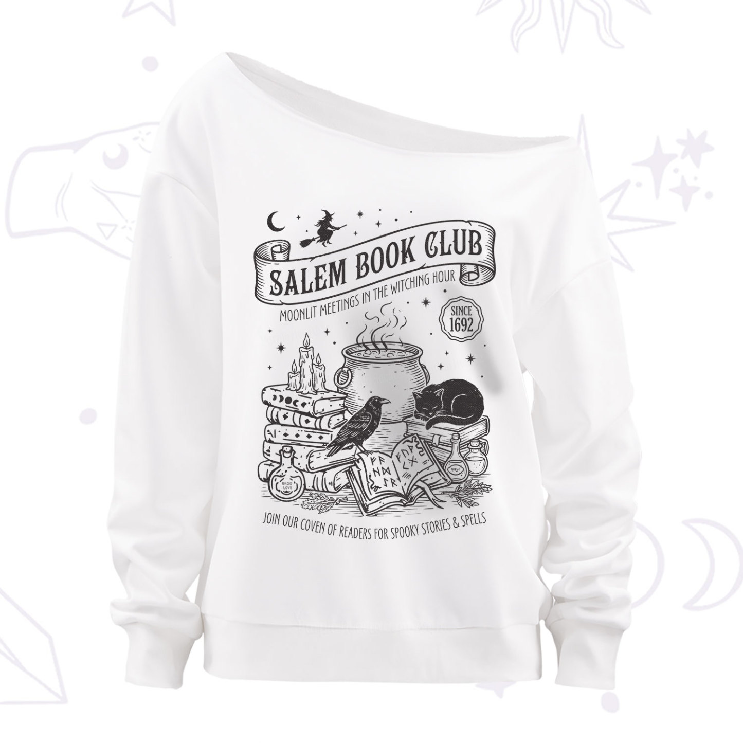 Purplehecate Salem Witch Book Club Off The Shoulder Sweatshirt