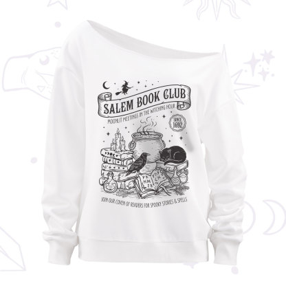 Purplehecate Salem Witch Book Club Off The Shoulder Sweatshirt