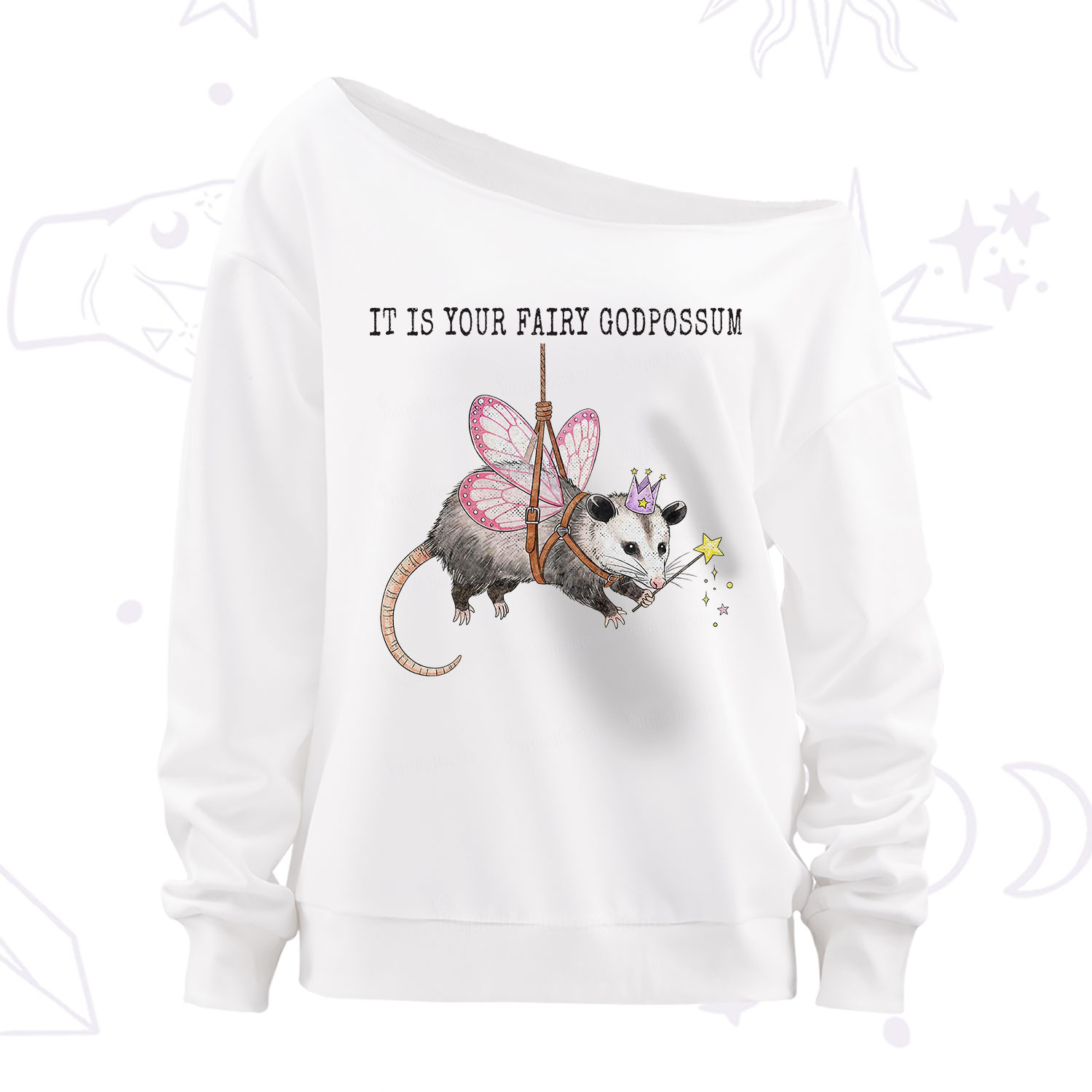 Purplehecate It Is Your Fairy Godpossum Off The Shoulder Sweatshirt