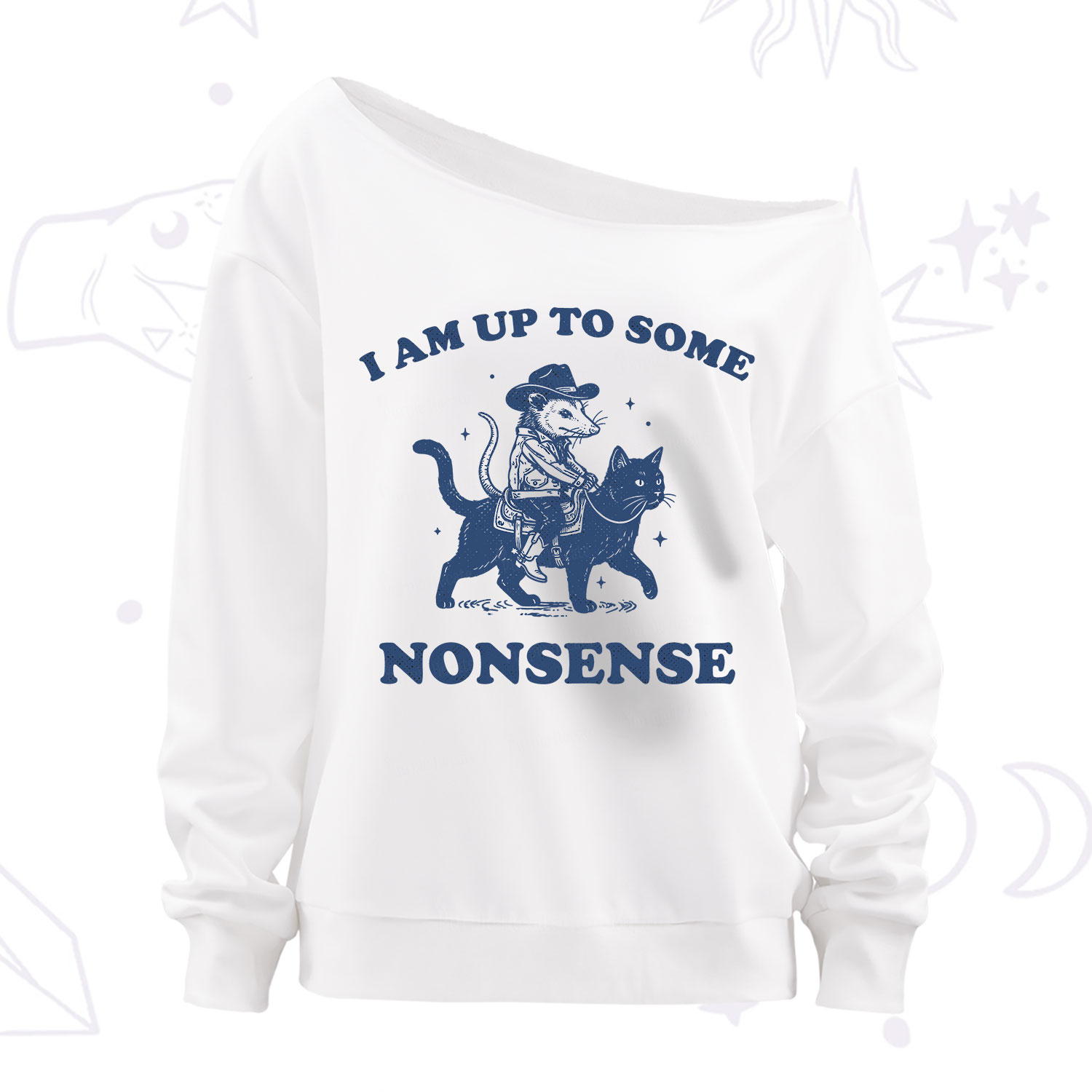 Purplehecate I Am Up To Some Nonsense Opossum Off The Shoulder Sweatshirt
