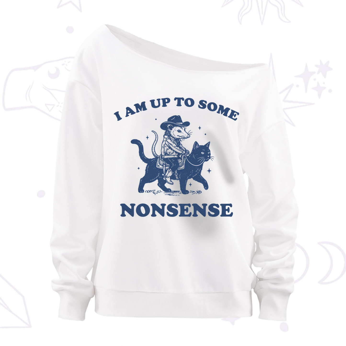 Purplehecate I Am Up To Some Nonsense Opossum Off The Shoulder Sweatshirt