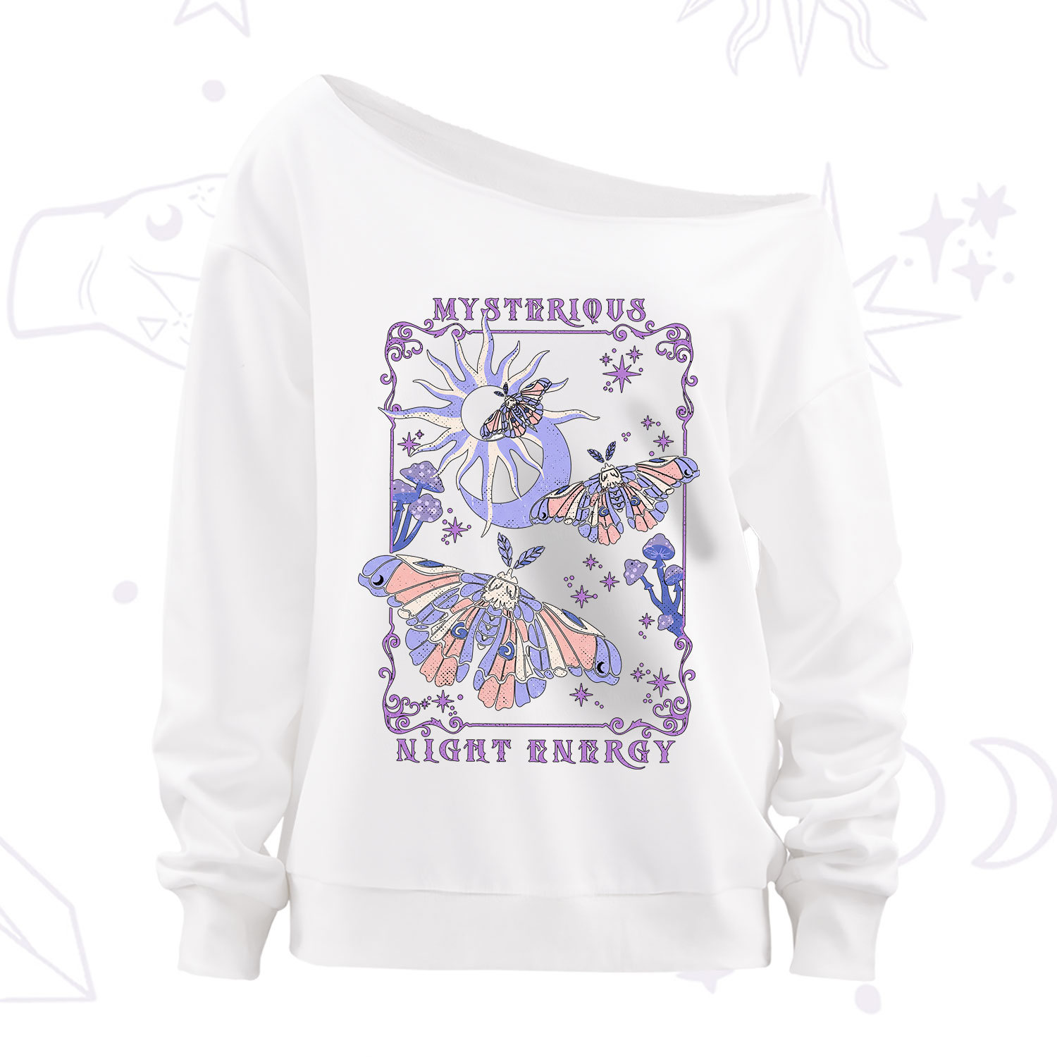 Purplehecate Mysterious Night Energy Moth Off The Shoulder Sweatshirt