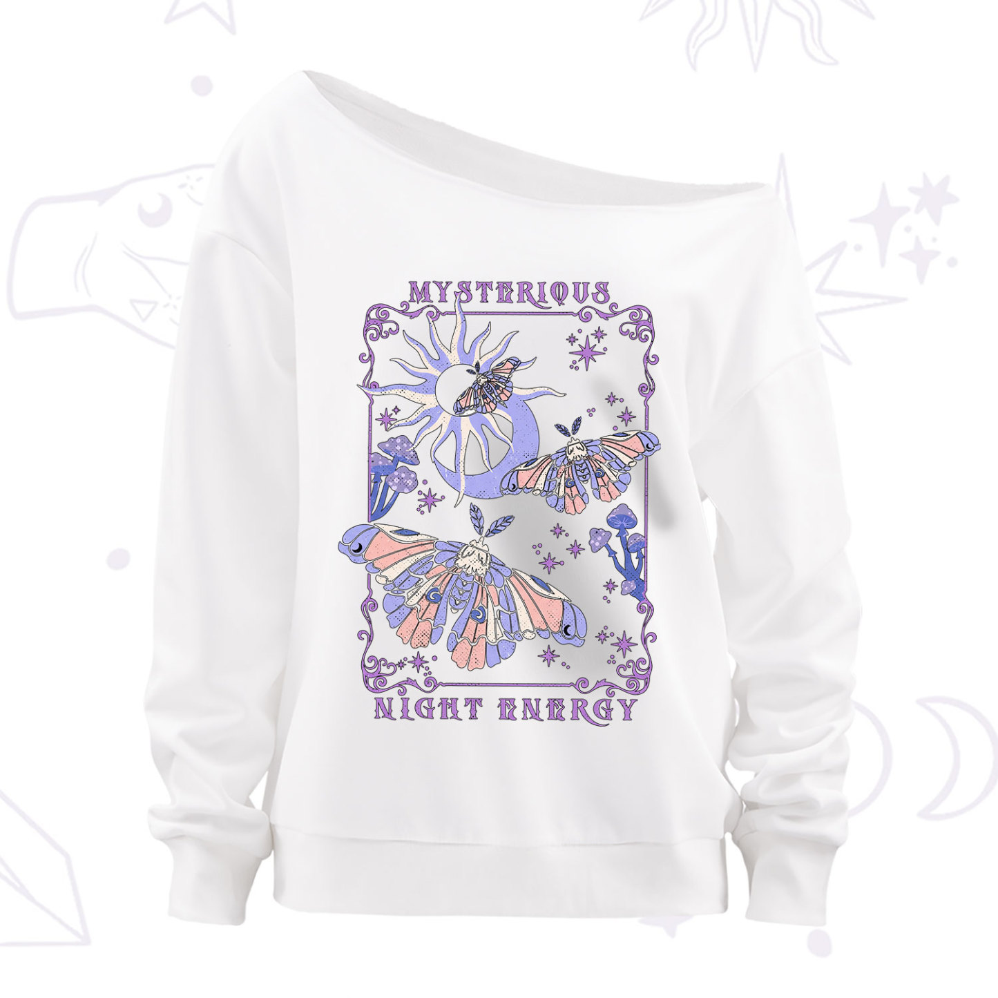 Purplehecate Mysterious Night Energy Moth Off The Shoulder Sweatshirt