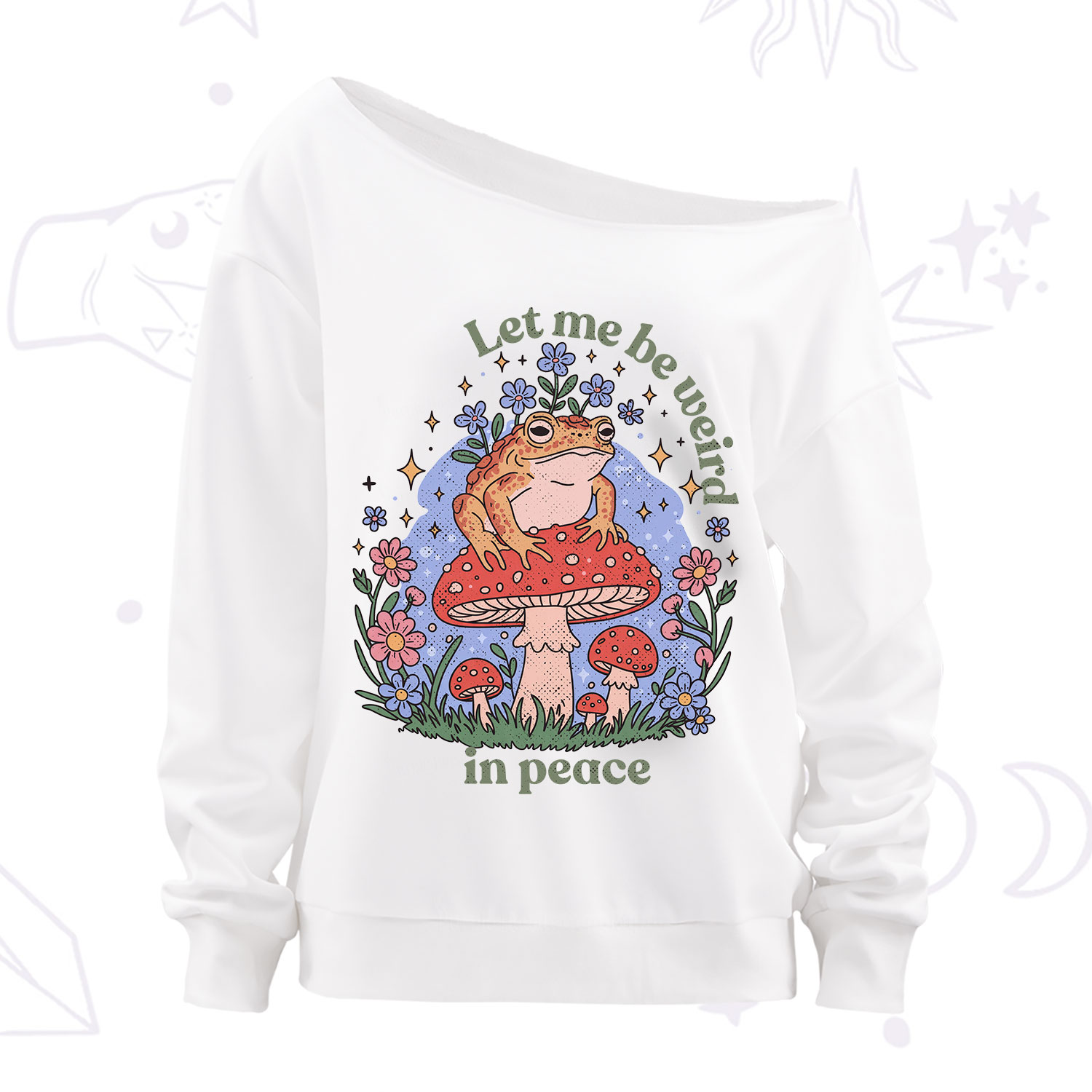 Purplehecate Let Me Be Weird In Peace Frog Off The Shoulder Sweatshirt