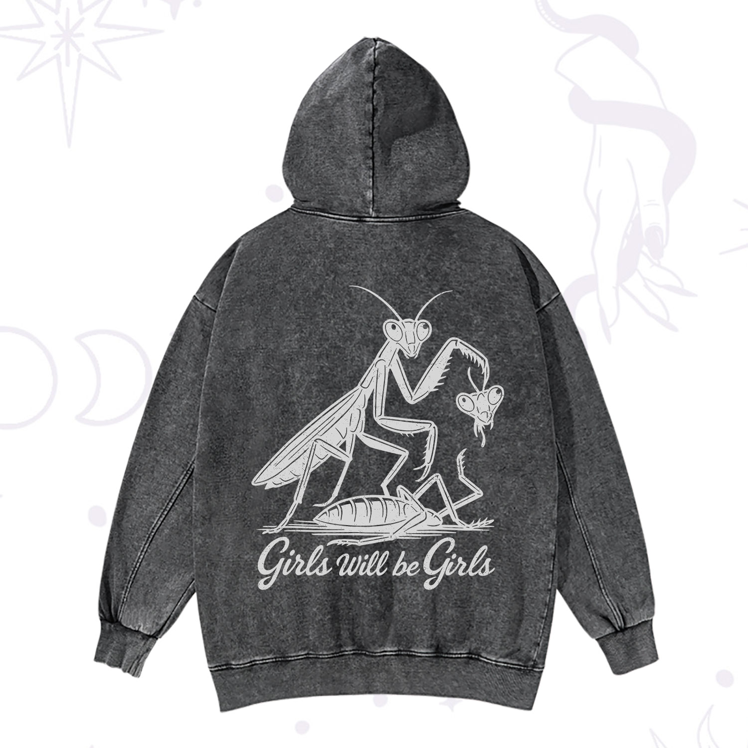 Purplehecate Girls Will Be Girls Praying Mantis Washed Hoodie