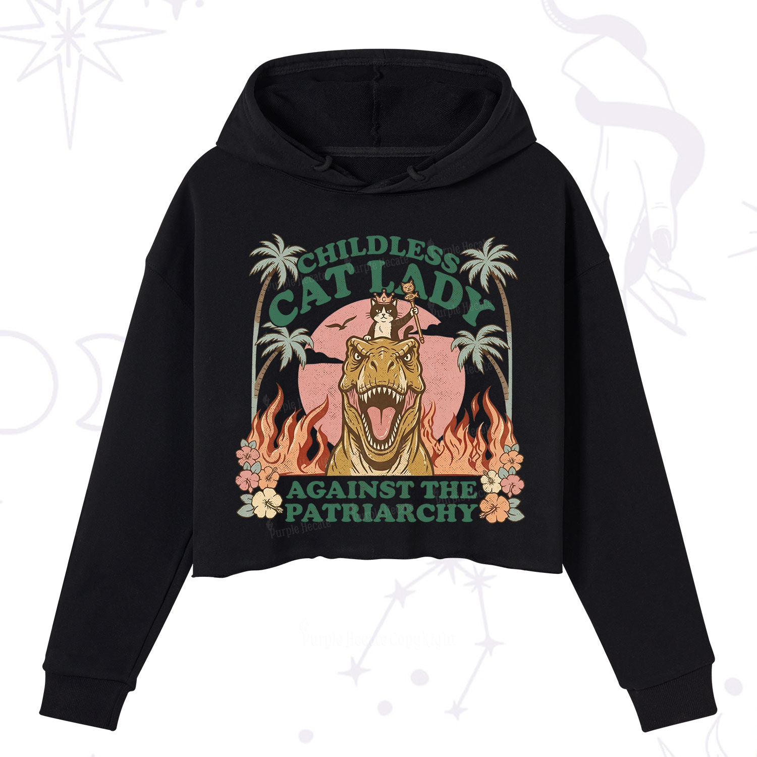 Purplehecate Childless Cat Lady Burn the Patriarchy Crop Hoodie