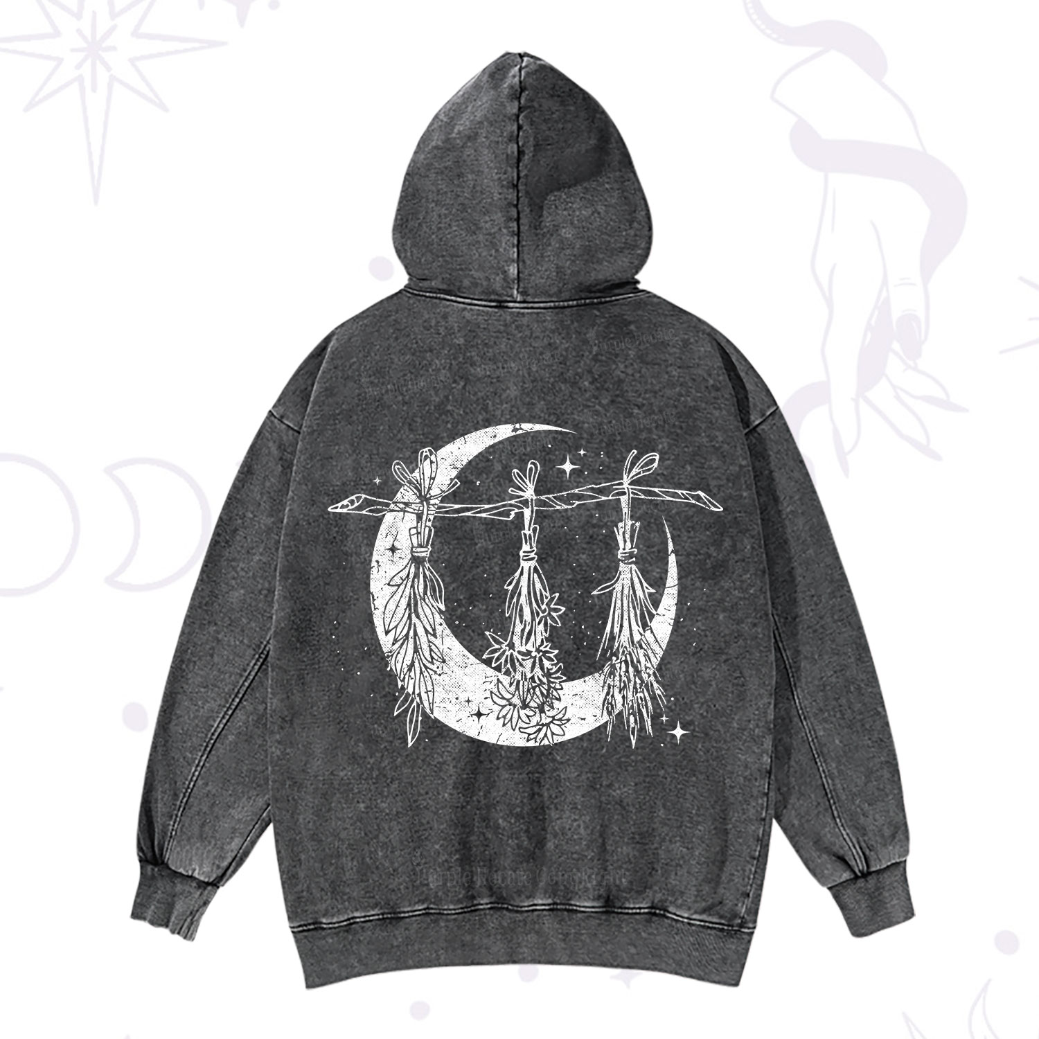 Purplehecate Witchy Moon Herbs Washed Hoodie
