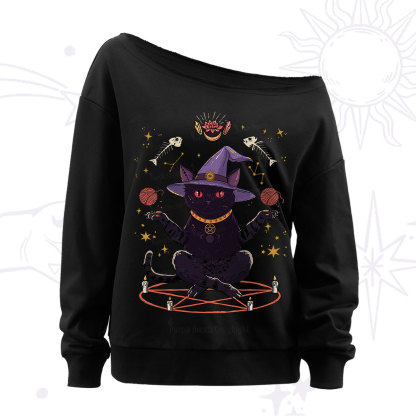 Purplehecate Meowitch Rituals Off The Shoulder Sweatshirt
