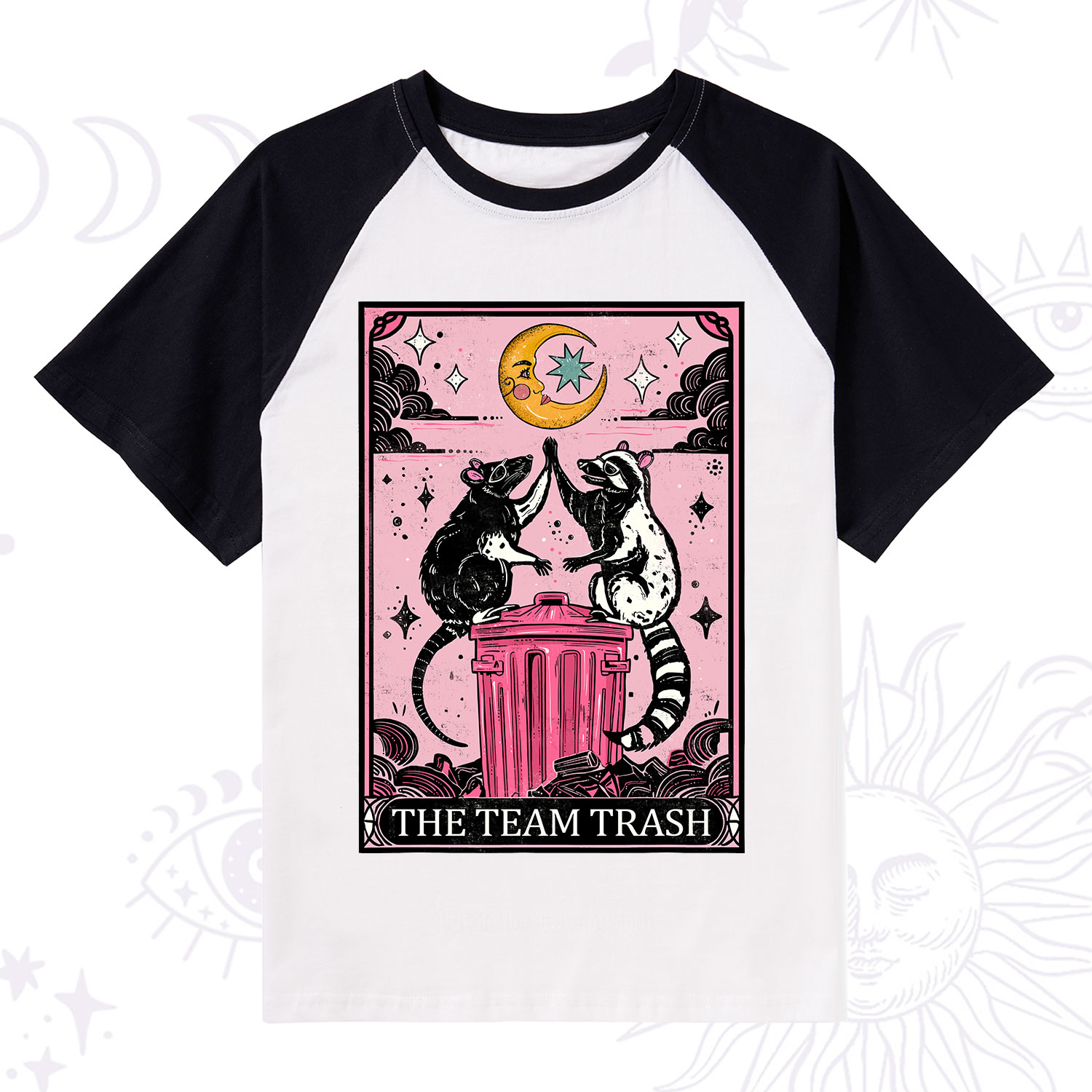 Purplehecate The Team Trash Opossum Tarot Raglan Short Sleeve T‑Shirt