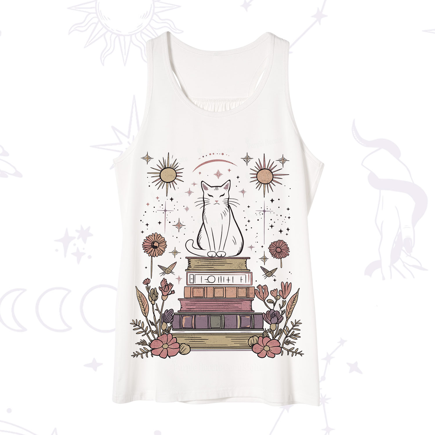 Purplehecate Mystical Cat Reading a Witchy Book Tank