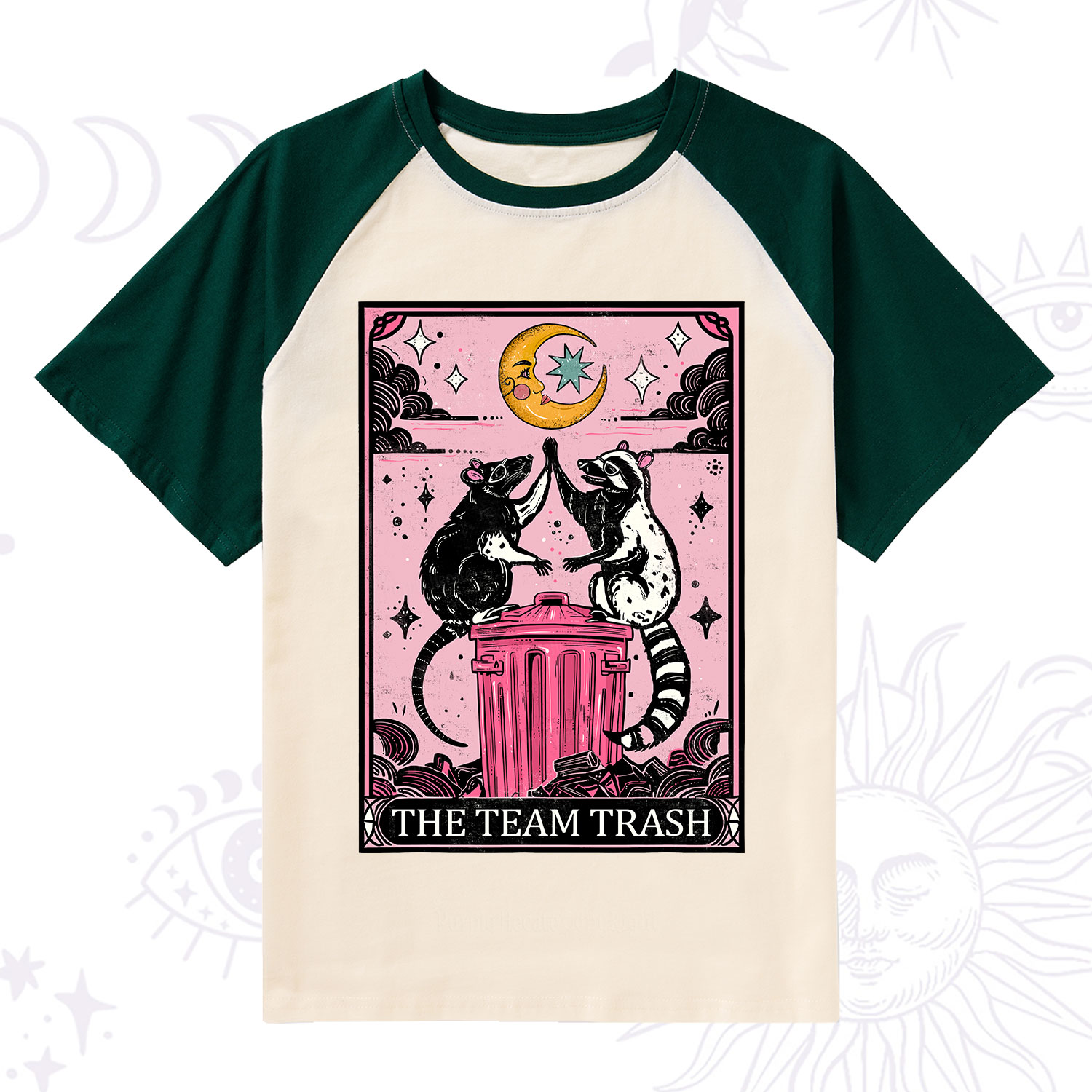 Purplehecate The Team Trash Opossum Tarot Raglan Short Sleeve T‑Shirt