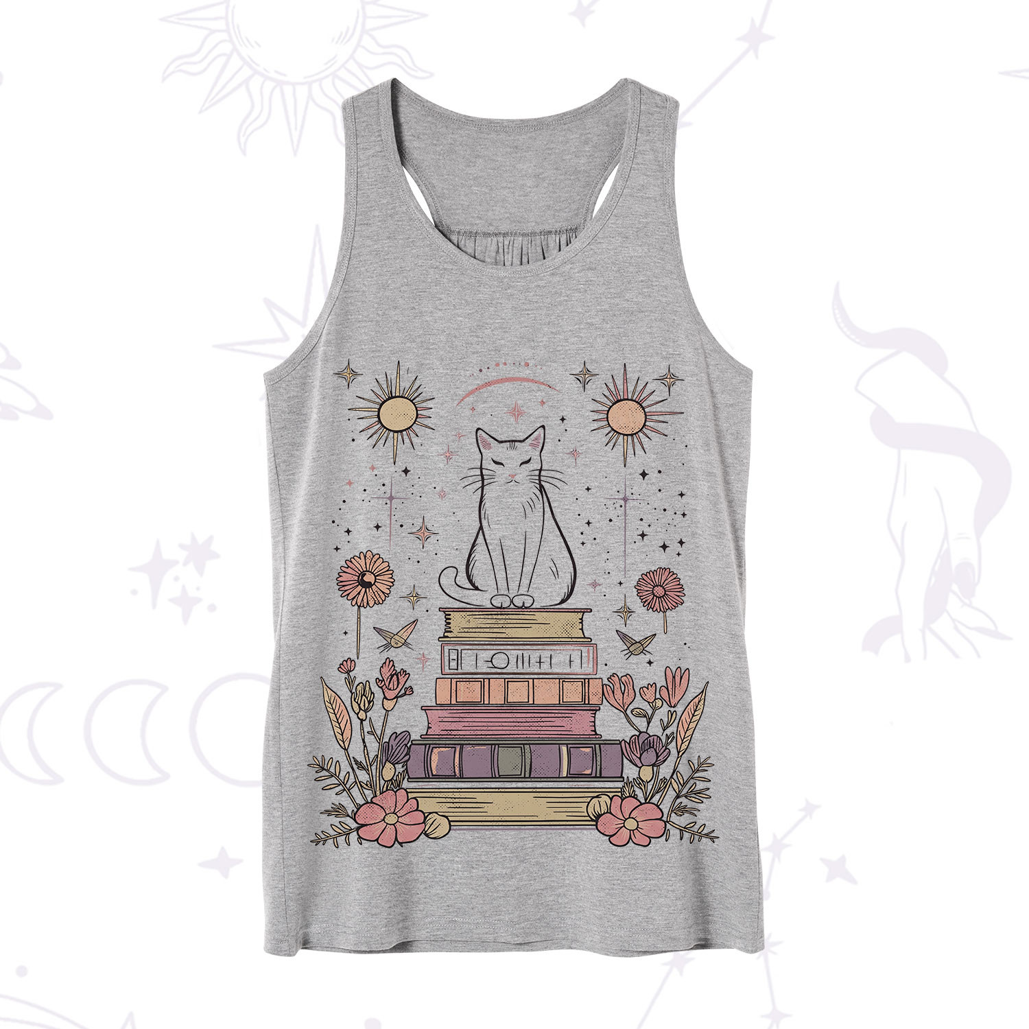 Purplehecate Mystical Cat Reading a Witchy Book Tank