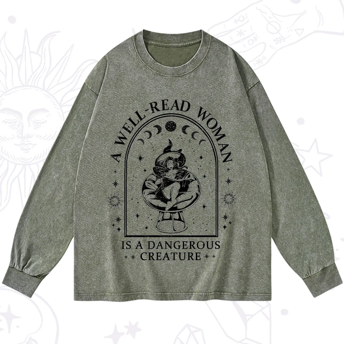 Purplehecate A Well Read Woman Bookish Washed Long Sleeve Shirt