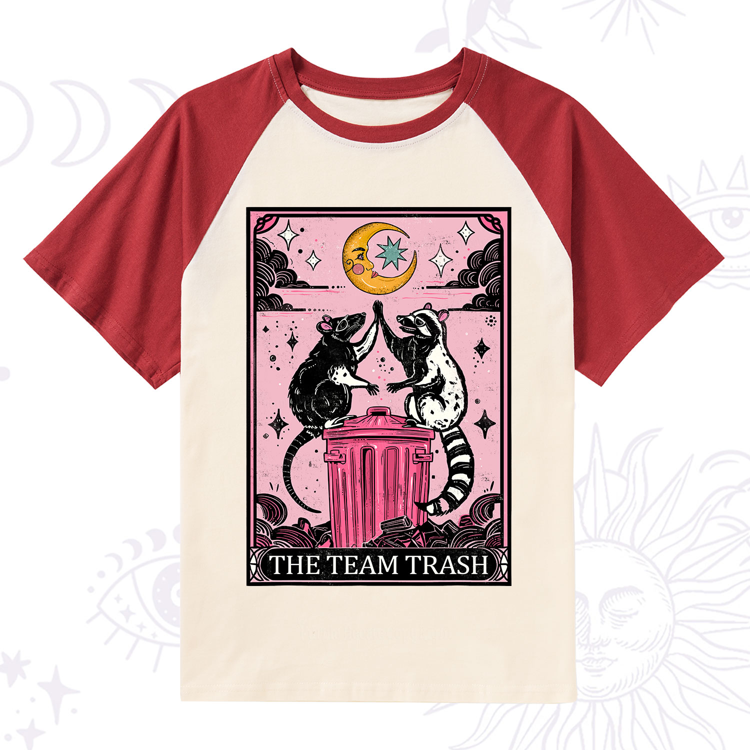 Purplehecate The Team Trash Opossum Tarot Raglan Short Sleeve T‑Shirt