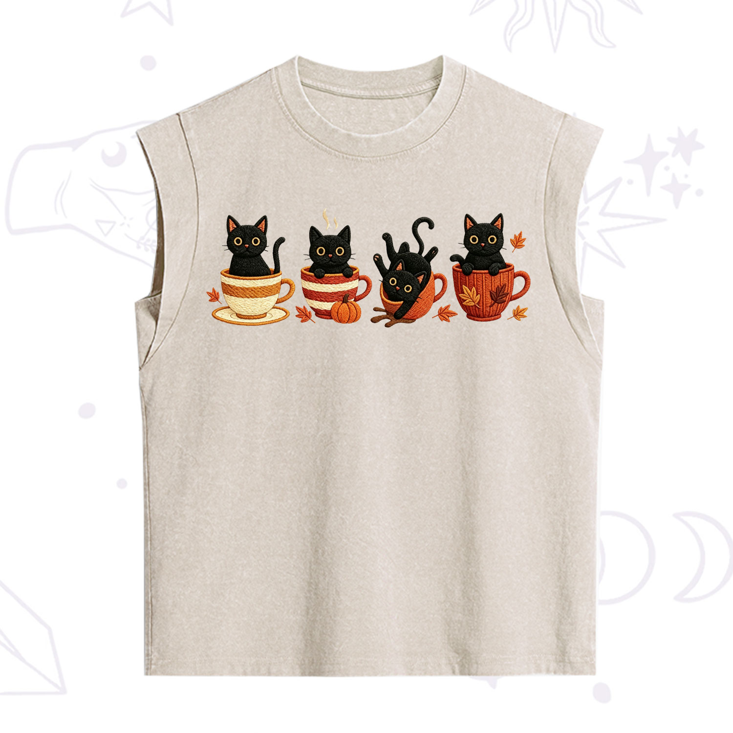 Purplehecate Black Cat Embroidered Vintage Washed Tank