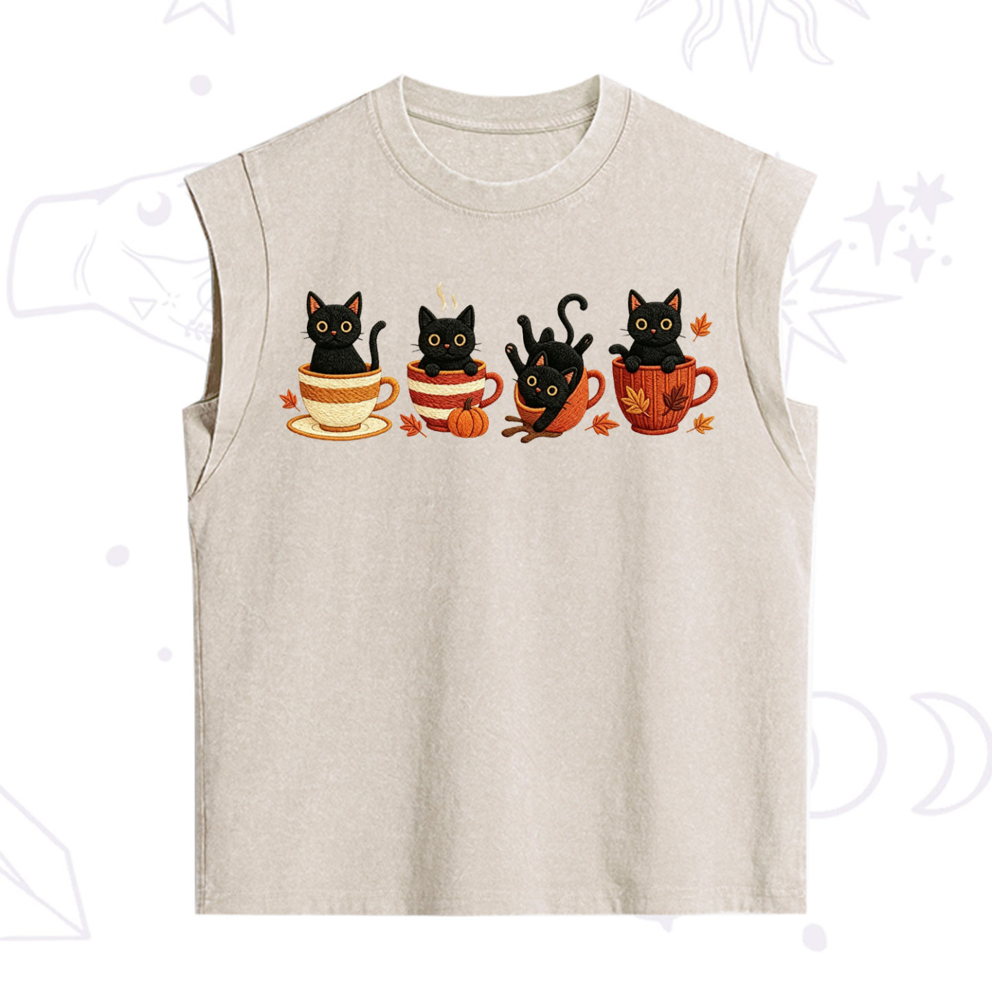 Purplehecate Black Cat Embroidered Vintage Washed Tank