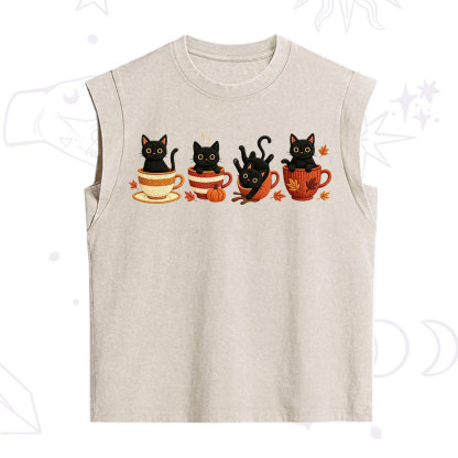 Purplehecate Black Cat Embroidered Vintage Washed Tank