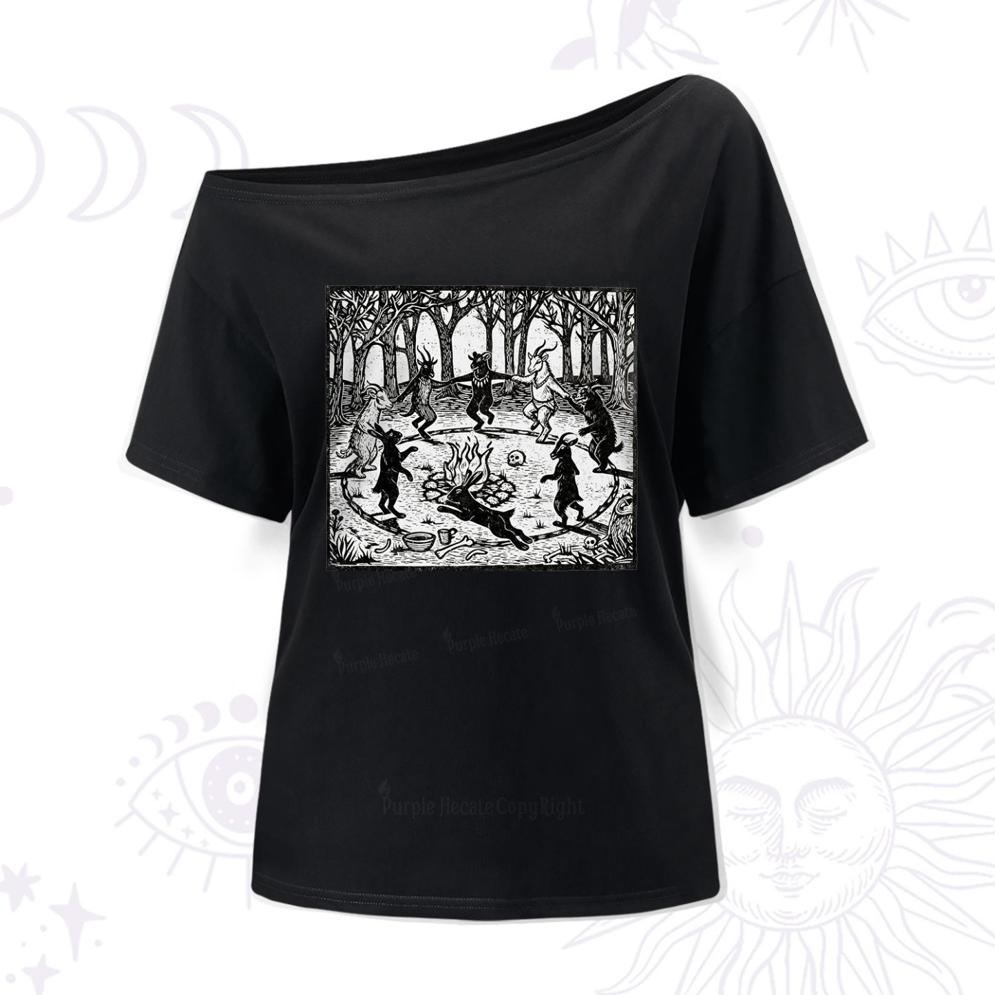 Purplehecate Woodland Rites of the Black Goat One Shoulder T-Shir