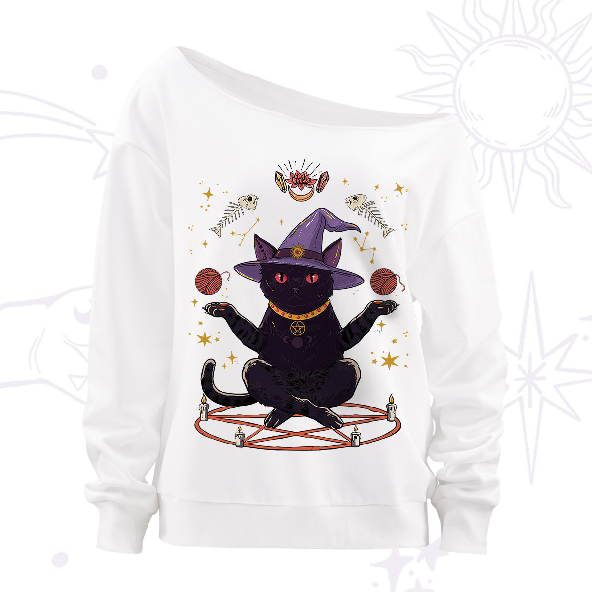 Purplehecate Meowitch Rituals Off The Shoulder Sweatshirt