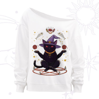 Purplehecate Meowitch Rituals Off The Shoulder Sweatshirt