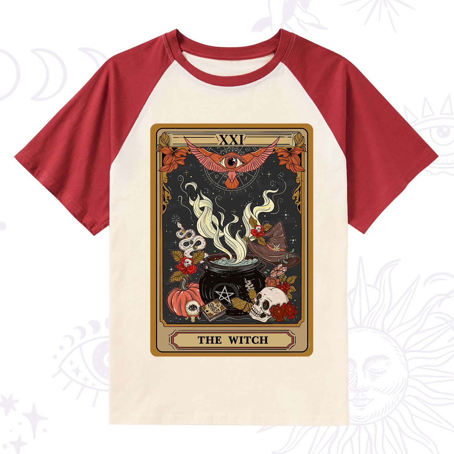 Purplehecate The Witch Magical Tarot Raglan Short Sleeve T‑Shirt