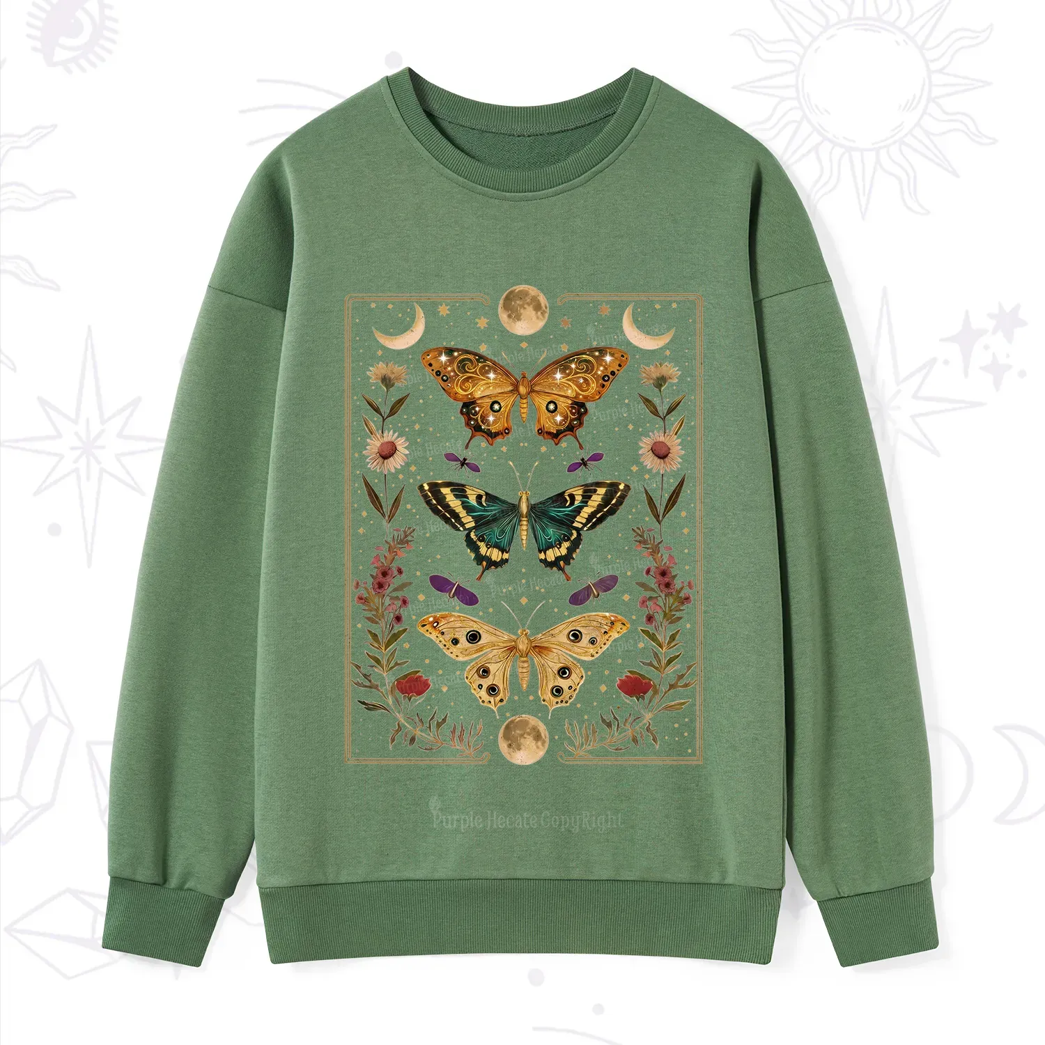 Purplehecate Sun and Moon Butterfly Sweatshirt