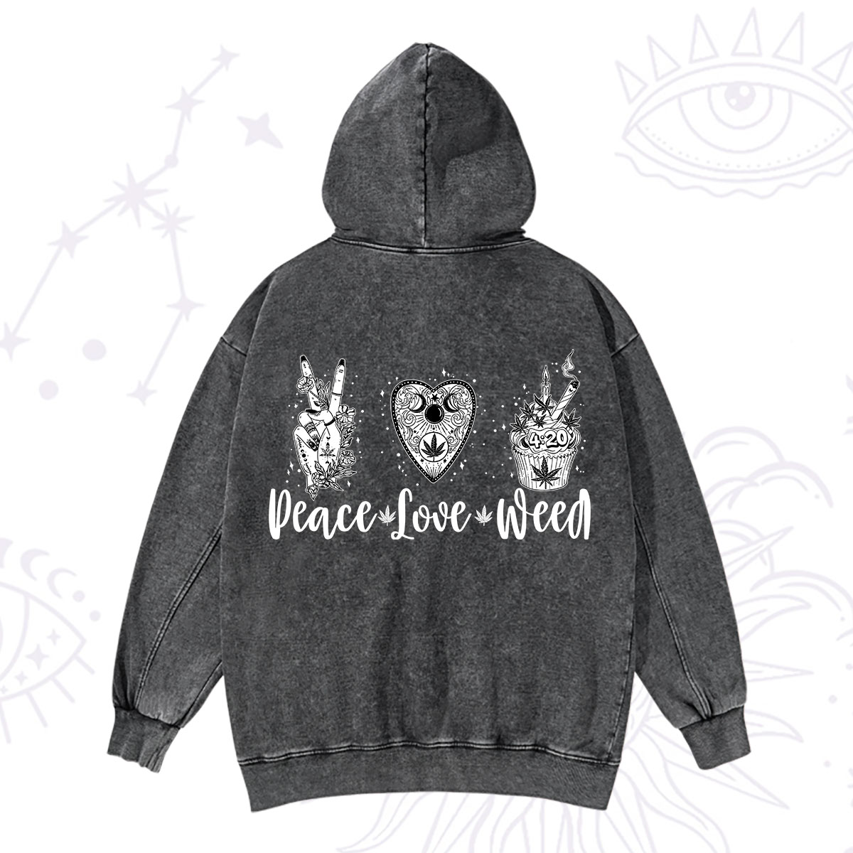 Purplehecate Peace Love Weed Washed Hoodie