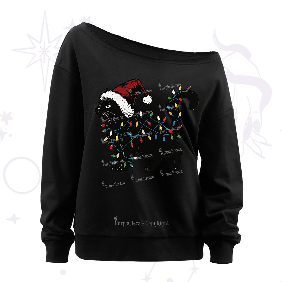 Purplehecate Cute Cat Christmas Off The Shoulder Sweatshirt
