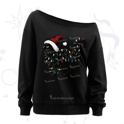 Purplehecate Cute Cat Christmas Off The Shoulder Sweatshirt
