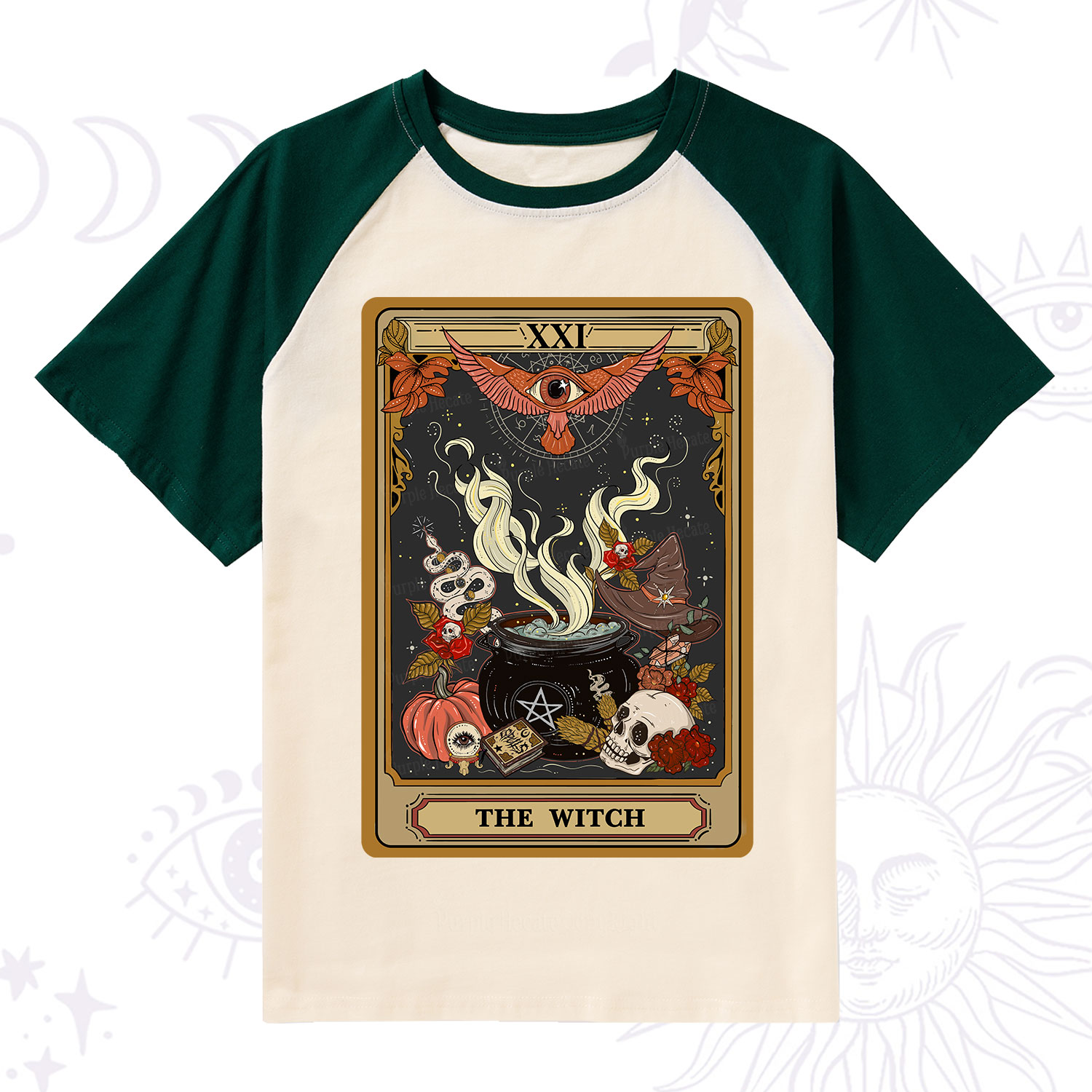 Purplehecate The Witch Magical Tarot Raglan Short Sleeve T‑Shirt