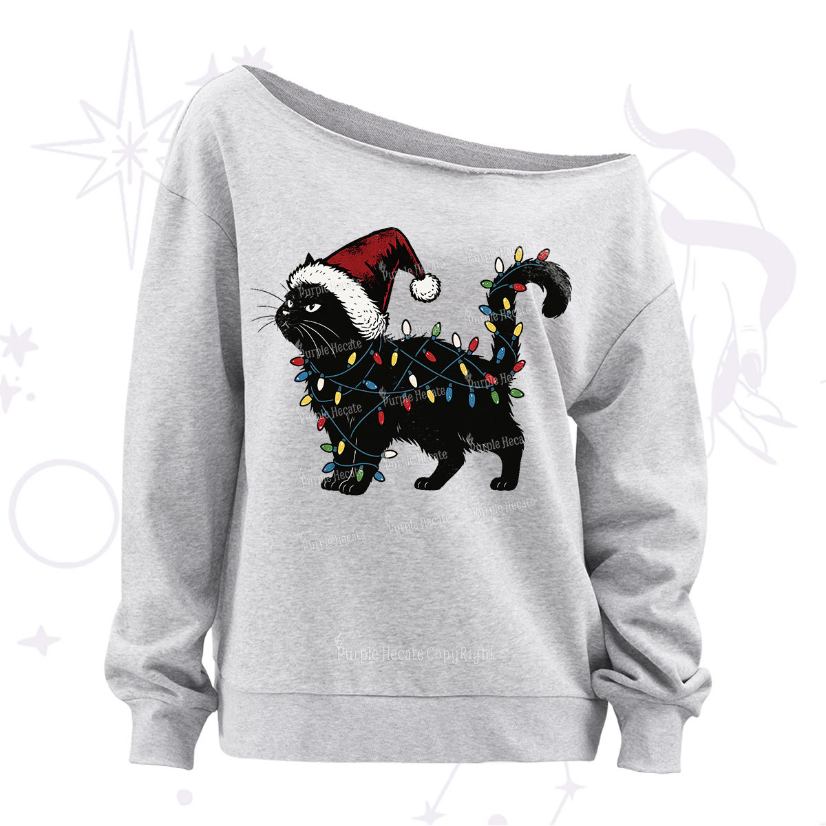Purplehecate Cute Cat Christmas Off The Shoulder Sweatshirt