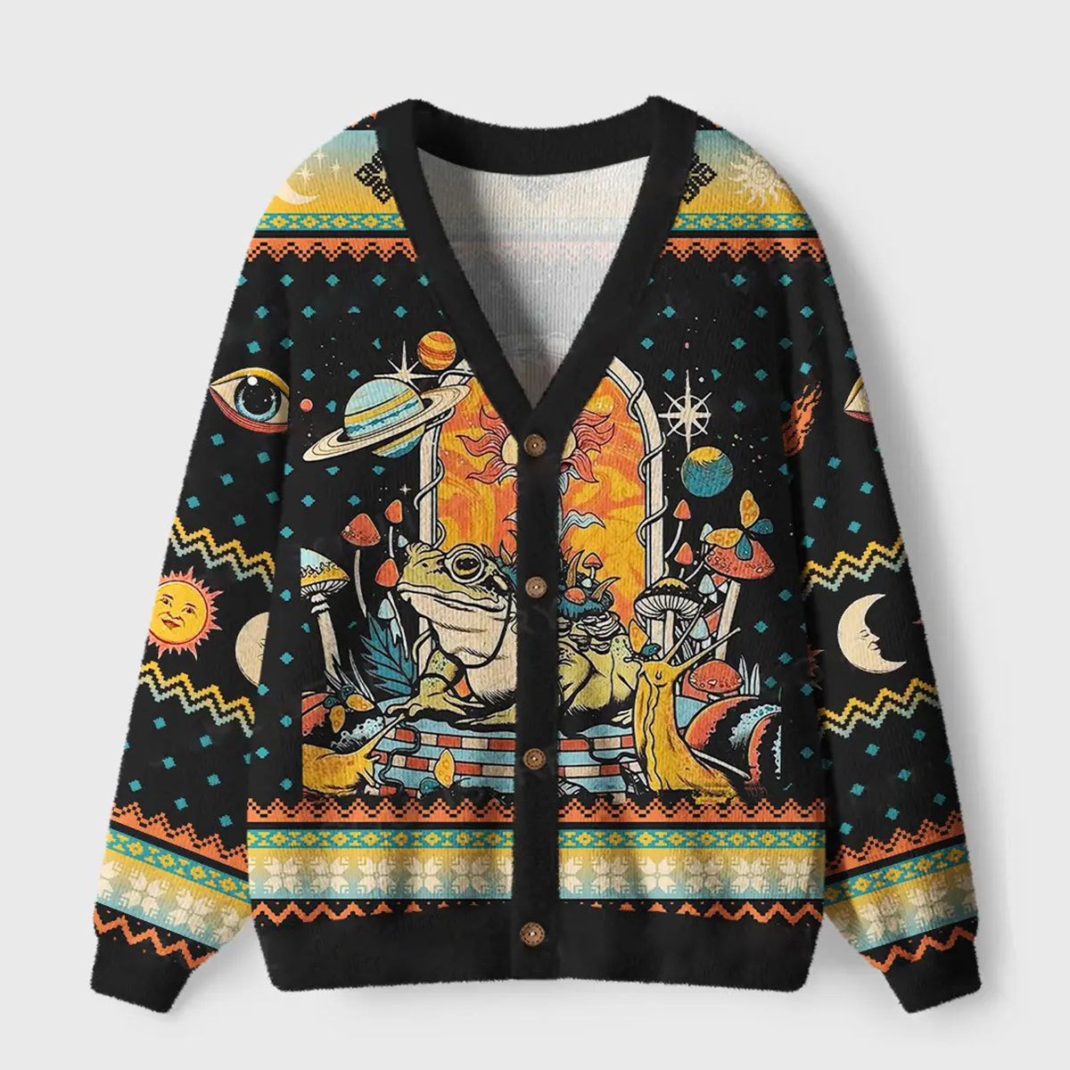 Purplehecate Frog and Mushroom Ugly Ugly Cardigan Sweaters